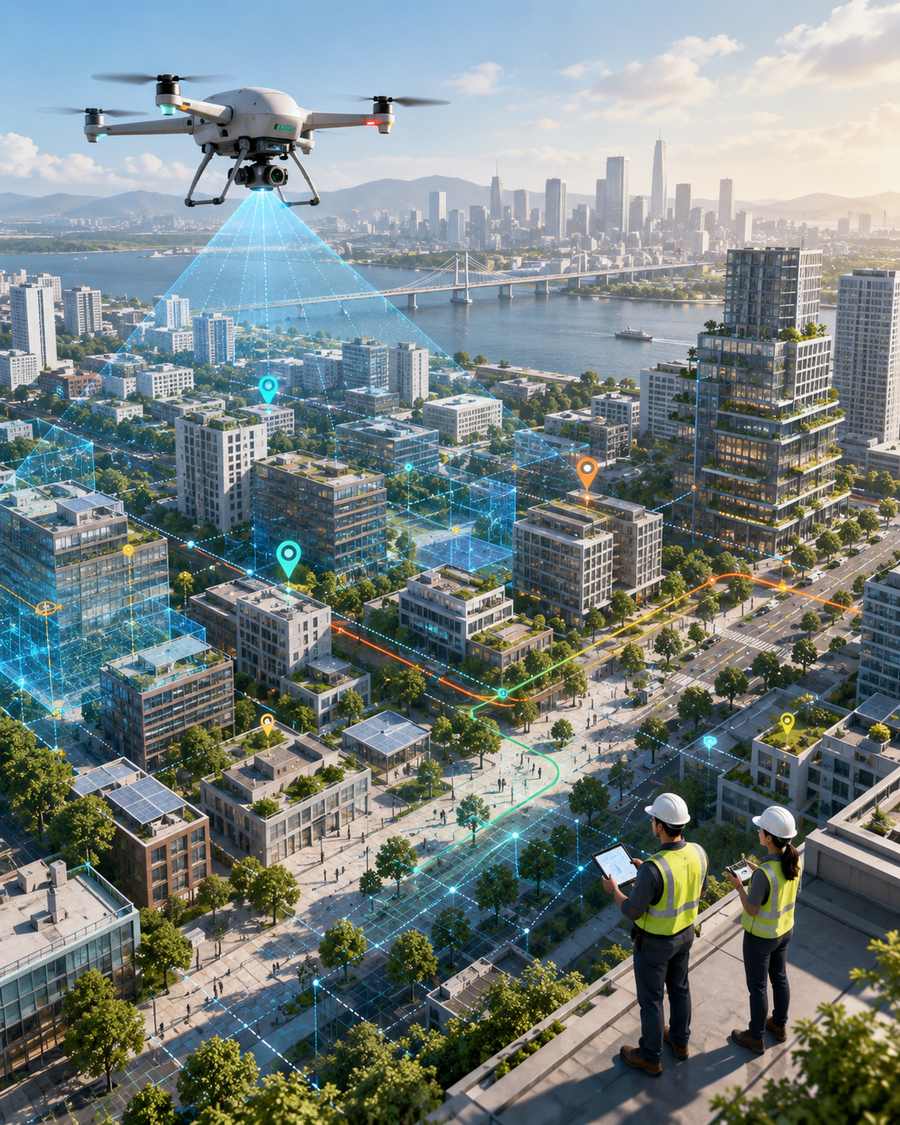 UAV inspection over a city district with spatial markers